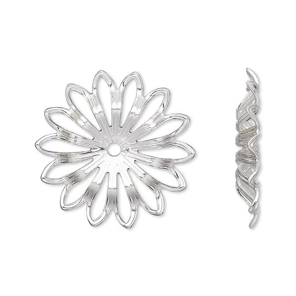 Component, silver-plated brass, 23mm filigree flower. Sold per pkg of 24. image number 0