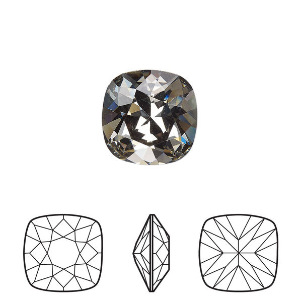 Fancy stone 6pk black diamond foil back, Crystal Passions® 12mm cushion 4470 image number 0