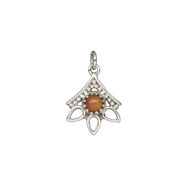 Carnelian / sterling silver 1pkg1, open beaded drop antiqued 14x12.5mm image number 0