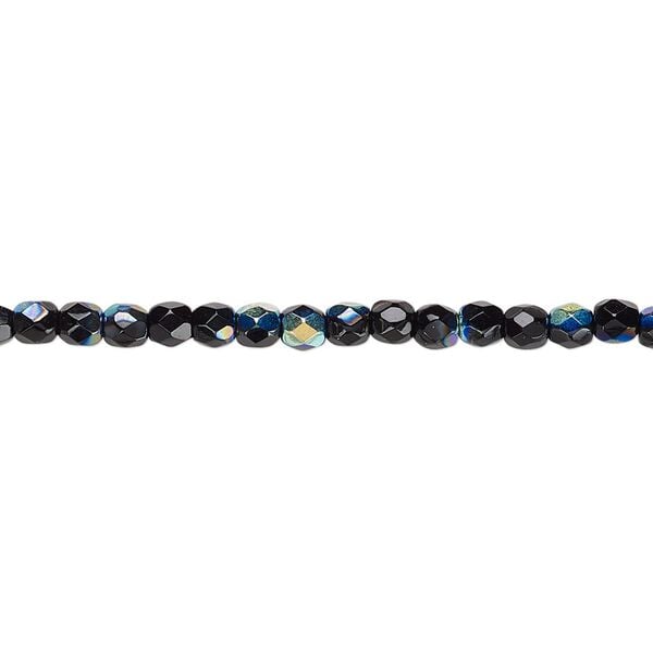 Bead, Czech fire-polished glass, jet AB, 3mm faceted round. Sold per pkg of 1,200 (1 mass). image number 0