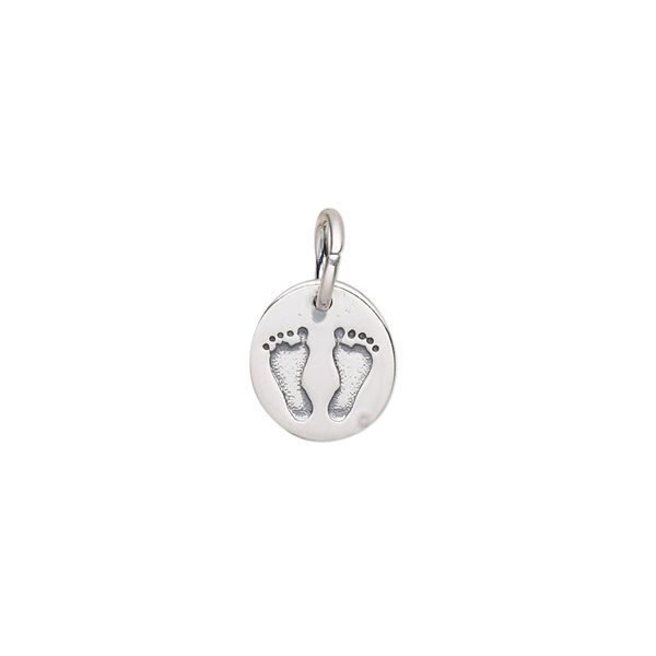 Charm, antiqued sterling silver, 11x10mm single-sided oval with foot prints. Sold individually. image number 0