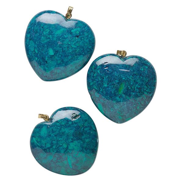 Riverstone / brass 1pkg3, gold-finished heart pendant 34-36mm image number 0