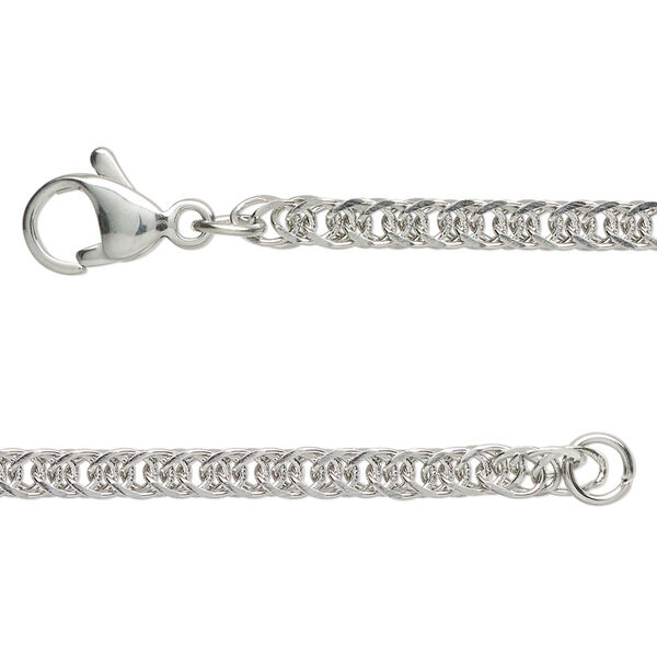 Chain, stainless steel, 3mm double curb, 24 inches with lobster claw clasp. Sold individually. image number 0