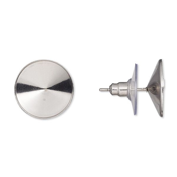 Earstud 1pkg4 Almost Instant Jewelry®, 14.5mm / 14mm rivoli glue-in setting / comfort clutch, stainless steel / acrylic 2 pair image number 0