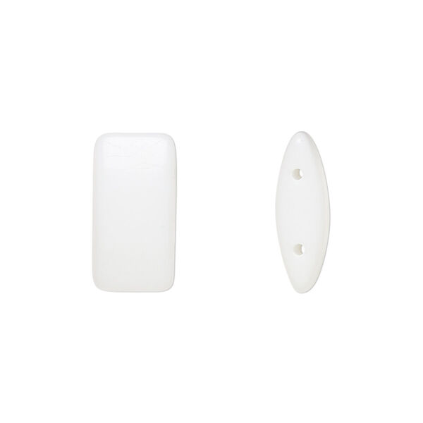 Bead, Preciosa, Czech glass, opaque white, 17x9mm double-drilled puffed rectangle with 0.8mm holes, fits up to 7.5mm bead. Sold per pkg of 20. image number 0