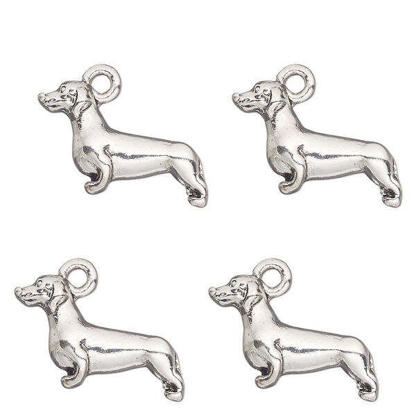 Charm, antique silver-finished "pewter" (zinc-based alloy) , 20x11mm single-sided dachshund. Sold per pkg of 4. image number 0