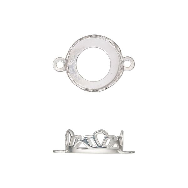Link, sterling silver, 13mm round with petal edge and open back with 12mm round cabochon bezel setting. Sold individually. image number 0