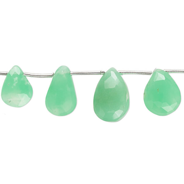 Chrysoprase 1pkg1, hand-cut top-drilled faceted puffed teardrop bead natural 4 inch graduated 8x5mm-13x9mm image number 0