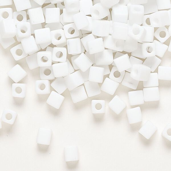 Seed bead, Miyuki, glass, pkg/25g, 3.5-3.7mm square, opaque frosted rainbow white (SB-402FR). image number 0