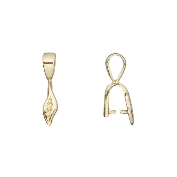 Bail, JBB Findings, ice-pick, brass, 18x4mm leaf, 6mm grip length. Sold per pkg of 4. image number 0