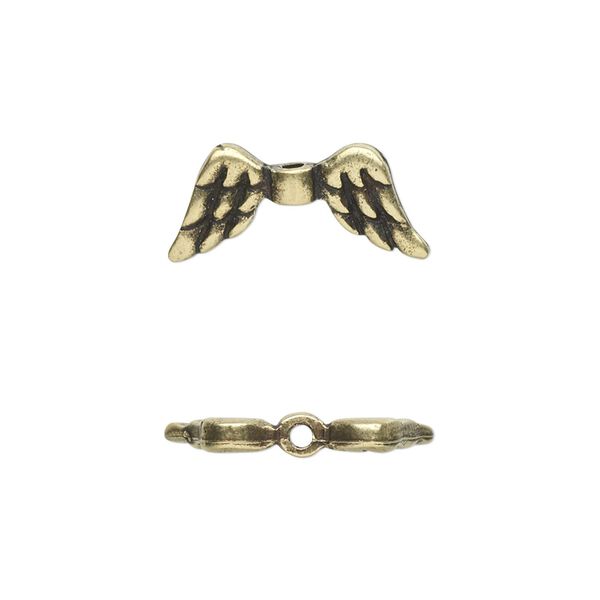 Bead, antique brass-plated pewter (tin-based alloy), 20x9mm double-sided angel wings. Sold per pkg of 2. image number 0