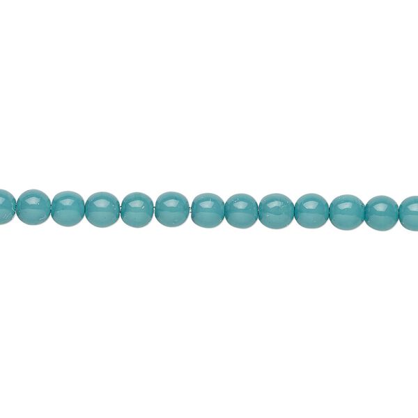 Bead, Czech dipped décor glass druk, opaque teal, 4mm round. Sold per 15-1/2" to 16" strand. image number 0