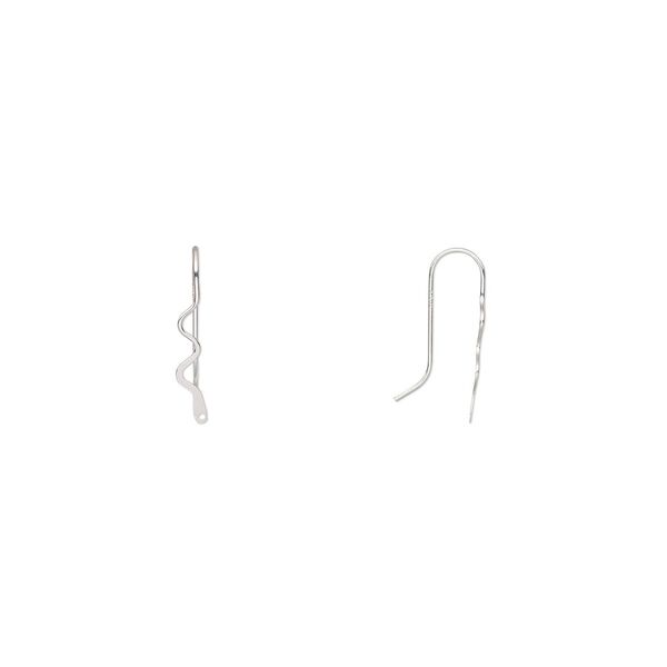 Ear wire, sterling silver, 22mm left- and right-facing wavy line with closed loop, 22 gauge. Sold per pair. image number 0