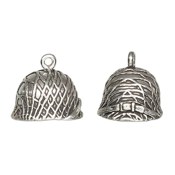 Charm, sterling silver, 17x16x15mm Army helmet. Sold individually. image number 0