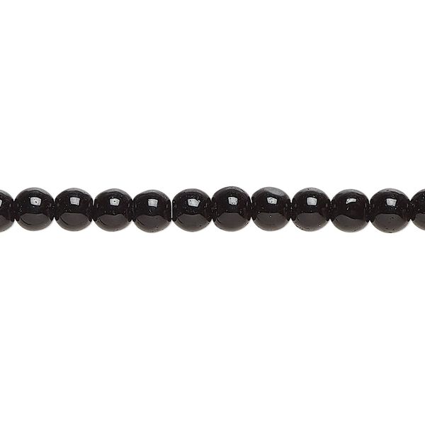 Bead, glass, opaque black, 4mm round. Sold per 8-inch strand, approximately 45 beads. image number 0