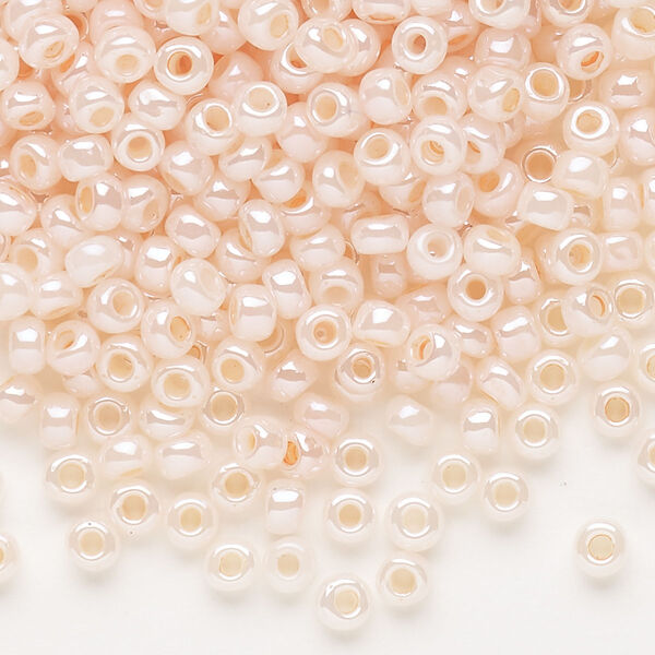 Seed bead, Dyna-Mites™, glass, opaque ceylon pastel peach, #6 round. Sold per 40-gram pkg. image number 0