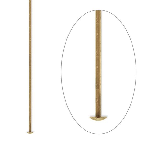 Head pin, antique gold-plated brass, 2 inches, 21 gauge. Sold per pkg of 1,000. image number 0