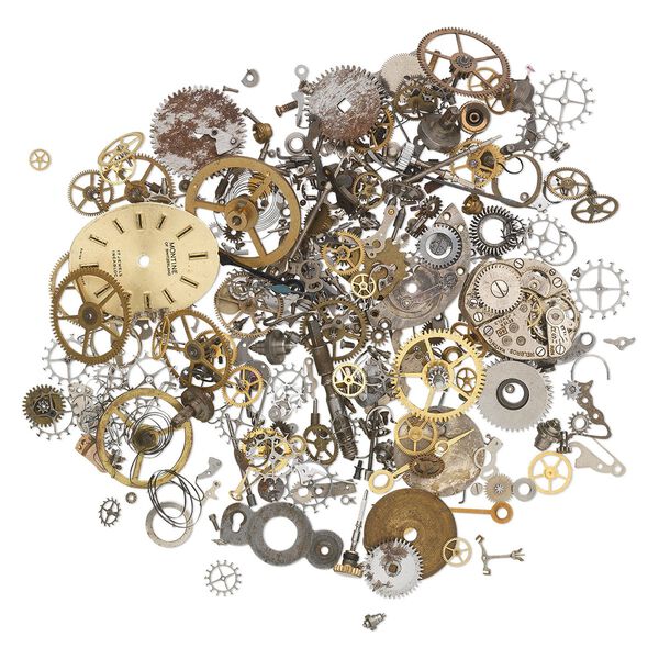 Watch component mix, mixed metal, 0.5-30mm mixed shape. Sold per 1-ounce pkg, approximately 40-240 pieces. image number 0