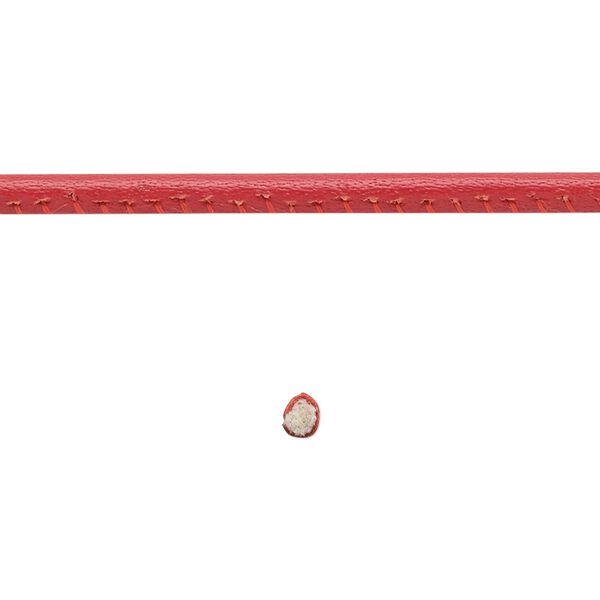Cord, leather and cotton (dyed), red, 2.5mm zigzag-stitched round. Sold per 1-yard section. image number 0