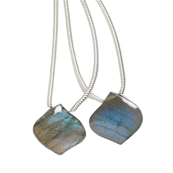 Labradorite 1pkg2, hand-cut top-drilled puffed teardrop bead natural B grade, 14x14mm image number 0