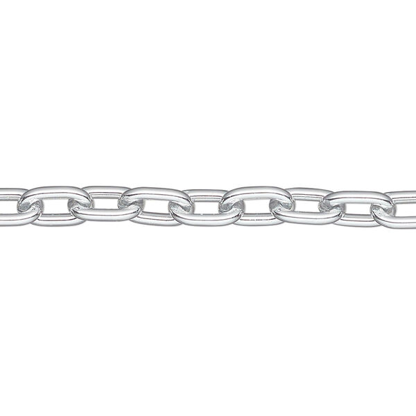 Chain, anodized aluminum, silver, 5mm oval cable. Sold per pkg of 5 feet. image number 0