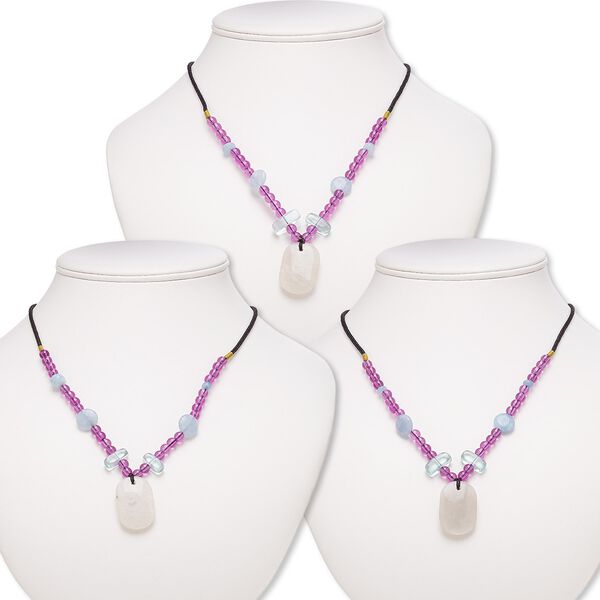 Grey quartz / multi-gemstone / acrylic 1pkg3, rounded rectangle necklace continuous 20 inch mix 29x20mm-30x21mm image number 0