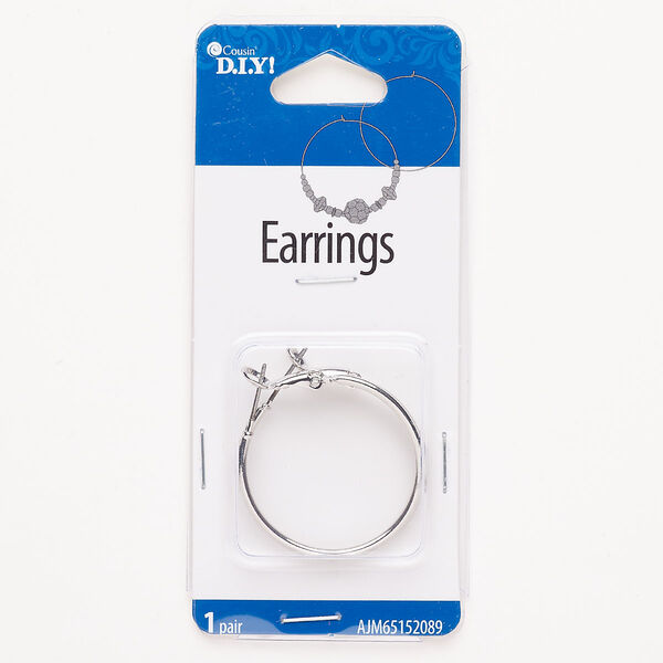 Hoop, steel, pkg/1 pair, 29mm round with hinged closure, silver finish. image number 0