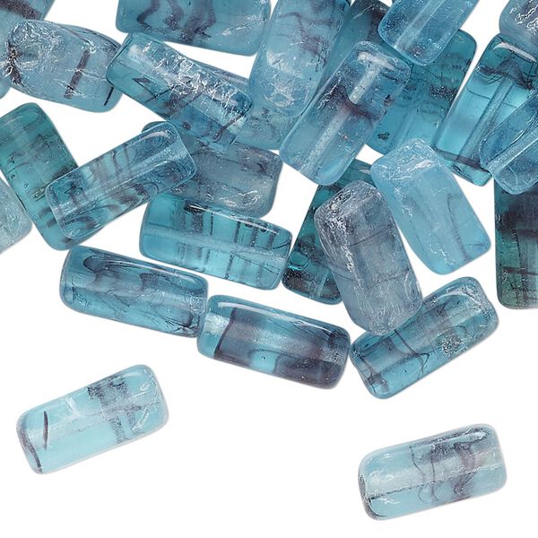 Bead, glass, translucent blue and purple, 12x5mm-12x6mm square tube. Sold per 2-ounce pkg of approximately 75 beads. image number 0