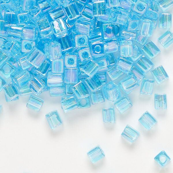 Seed bead, Miyuki, glass, pkg/25g, 3.5-3.7mm square, translucent rainbow light blue (SB-260). image number 0