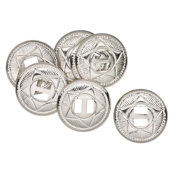 Slide, silver-finished steel, 39mm textured round, (2) 10x5mm rectangle holes. Sold per pkg of 10. image number 0