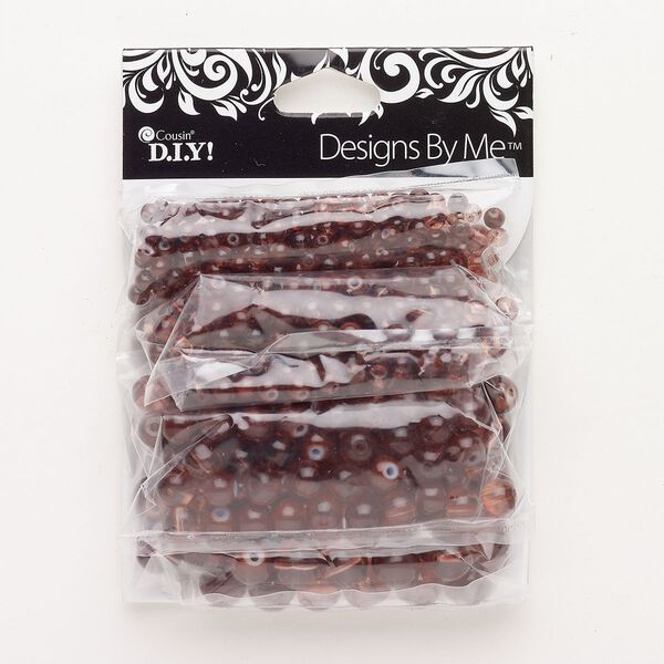 Bead mix, glass, pkg/480, translucent brown, 3-8mm round. image number 0