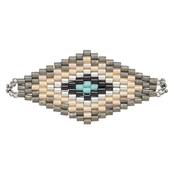 Focal, Creative Touch, glass, silver / peach / black, 38x20mm double-sided diamond. Sold individually. image number 0