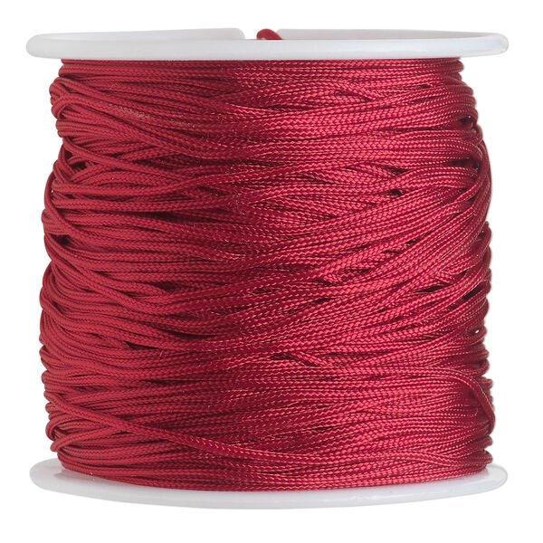 Cord, imitation silk, red, 1mm. Sold per 100-foot spool. image number 0