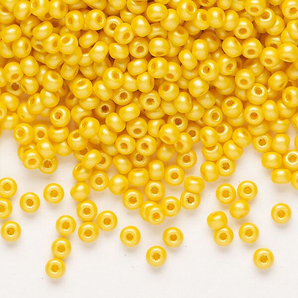 Seed bead, Preciosa Ornela Czech glass, pkg/500g, #8 rocaille, opaque PermaLux dyed dark yellow chalkwhite, (22002). image number 0