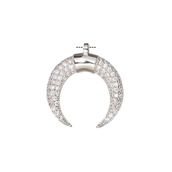 Drop, cubic zirconia and silver-finished brass, clear, 20x19mm single-sided naja. Sold individually. image number 0