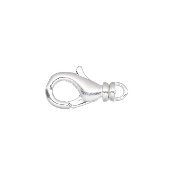 Clasp, lobster claw, silver-plated brass, 14x8mm with swivel. Sold per pkg of 10. image number 0