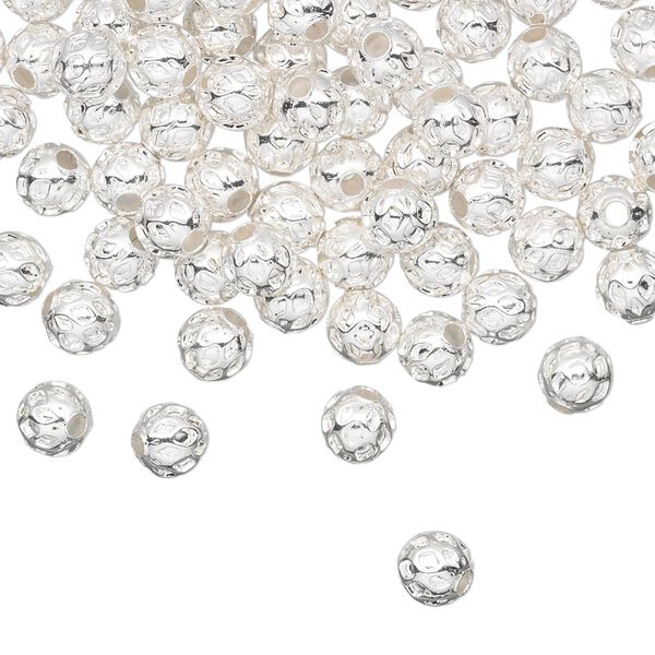 Bead, silver-plated brass, 5mm weave round. Sold per pkg of 100. image number 0