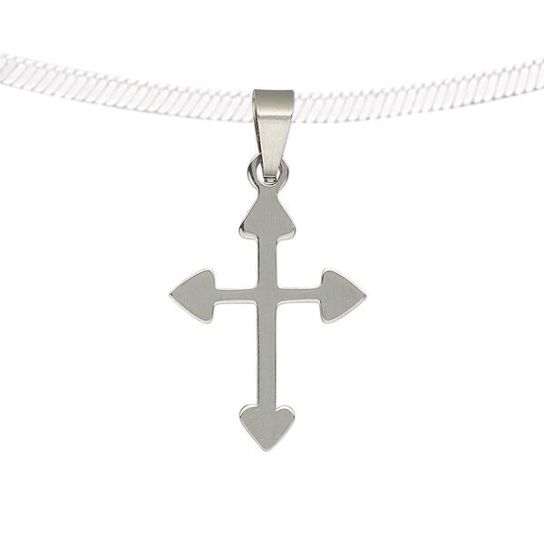Pendant, stainless steel, 22x17mm two-sided matte and shiny cross. Sold individually. image number 0