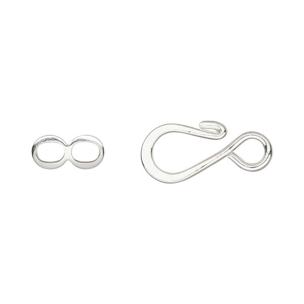 Clasp, hook-and-eye, silver-plated brass, 12.5x8.5mm flat wire. Sold per pkg of 100. image number 0