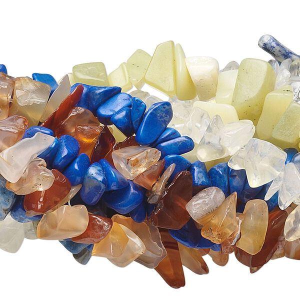 Multi-gemstone / glass 1pkg10, chip bead 35 inch mix small to large image number 0