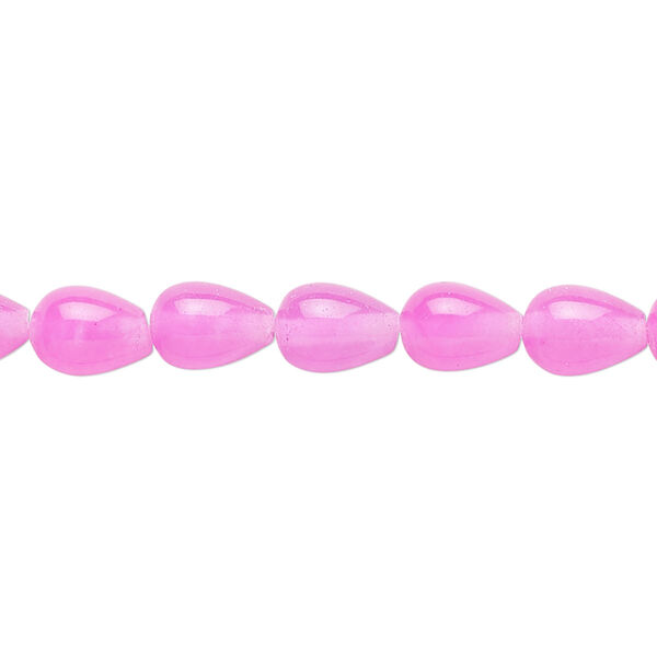 Bead, quartz (dyed), light magenta, 8 x 6mm teardrop, C grade, Mohs hardness 7. Sold per 15-inch strand, approximately 45 beads. image number 0