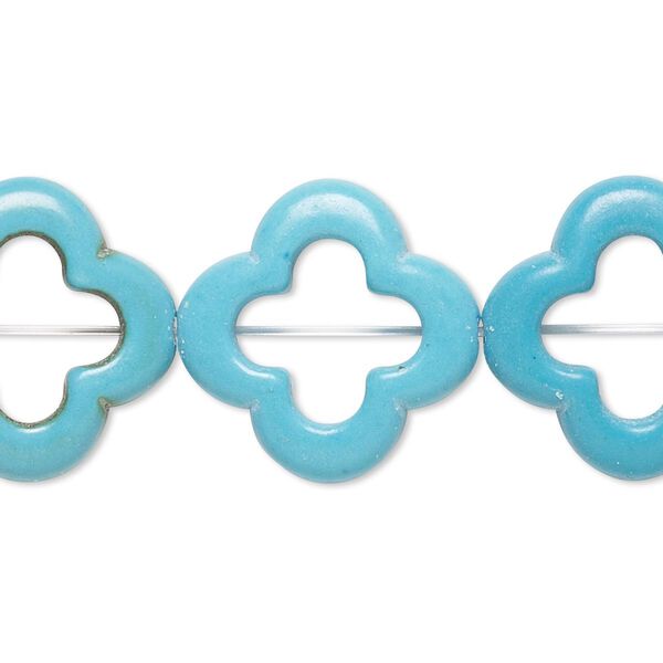 Bead, magnesite (dyed / stabilized), blue-green, 20x19mm-20x20mm puffed modified open round with 7x7mm center hole, B- grade, Mohs hardness 3-1/2 to 4. Sold per 15-inch strand. image number 0