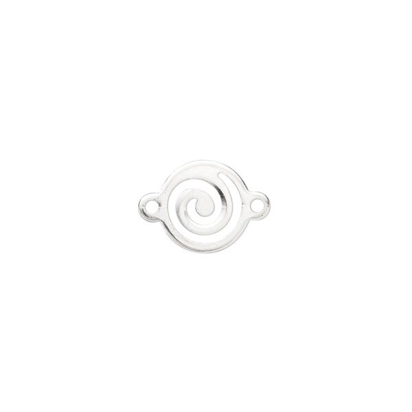 Link, silver-plated brass, 10mm swirl round. Sold per pkg of 100. image number 0