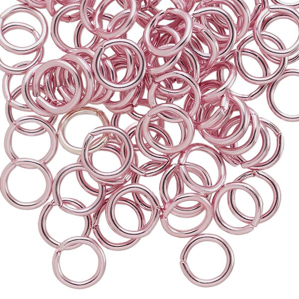 Jump ring, anodized aluminum, pink, 8mm round, 5.4mm inside diameter, 16 gauge. Sold per pkg of 100. image number 0