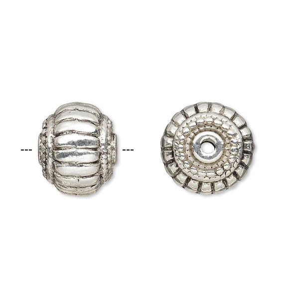 Bead, antique silver-plated "pewter" (zinc-based alloy), 14x11mm fluted rondelle. Sold per pkg of 4. image number 0