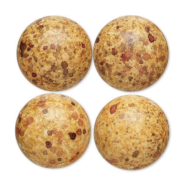 Cabochon, coated acrylic, opaque golden yellow and multicolored, 18mm non-calibrated round with speckles. Sold per pkg of 4. image number 0