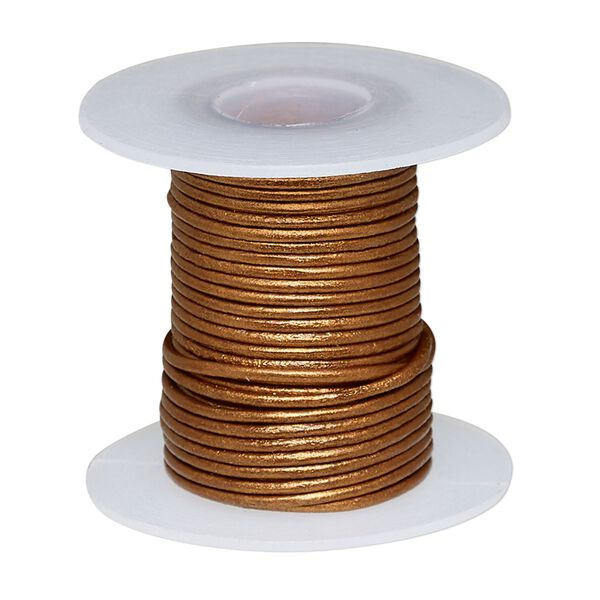 Cord, leather (coated), metallic copper, 0.5-0.8mm round. Sold per 5-yard spool. image number 0