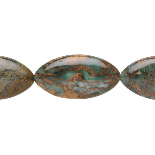 Green "opal" 1pkg1, flat marquise bead natural 15.5-16 inch 30x15mm image number 0