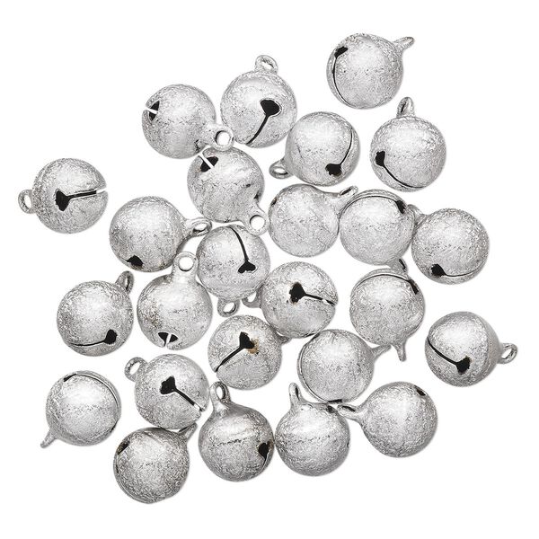 Bell, silver-plated brass, 12mm stardust round. Sold per pkg of 25. image number 0