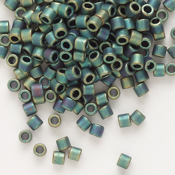Seed bead, Delica®, glass, pkg/50g, #8 round, opaque matte metallic iris green patina (DBL-0324). image number 0